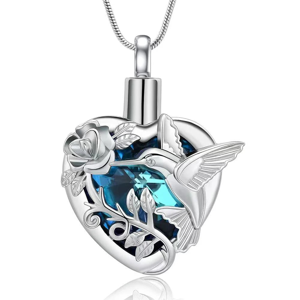 Hummingbird Heart Urn Locket Necklace for Ashes and Urn Locket Cremation Necklace for Ashes Memorial Keepsake Jewelry
