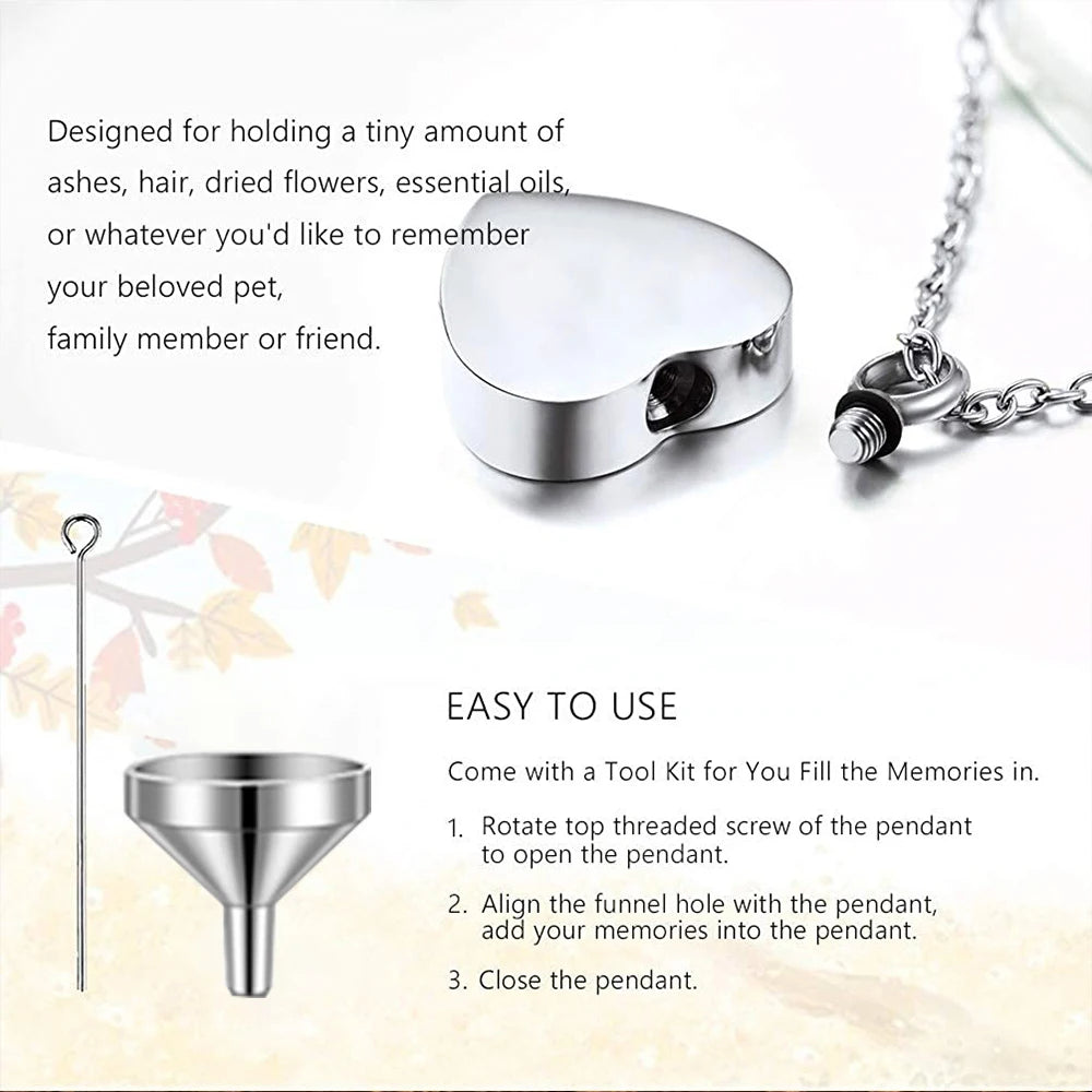 3 Styles Stainless Steel Urn Necklace for Ashes Memorial Locket Keepsake Jewelry for Women And Men Heart Design