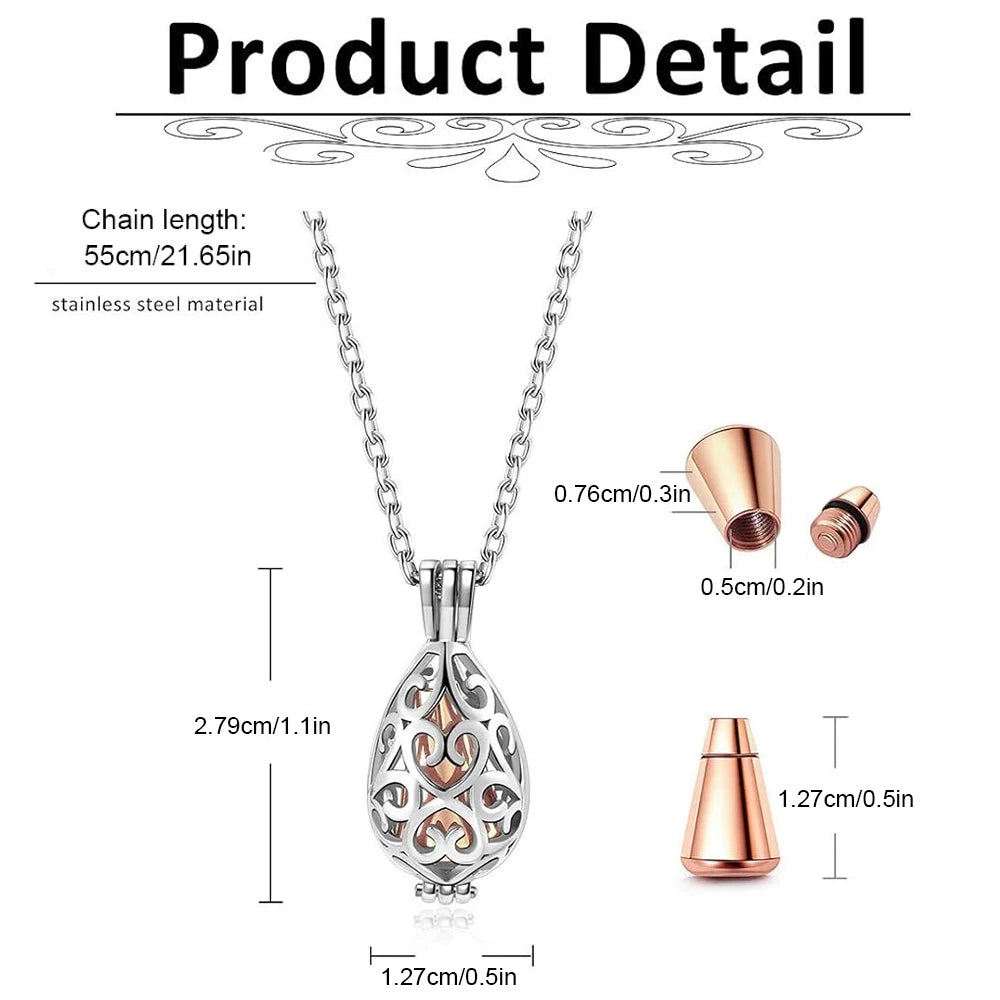 Hollow Teardrop Ashes Pendant Necklace with Mini Keepsake Urn Memorial Ash Jewelry