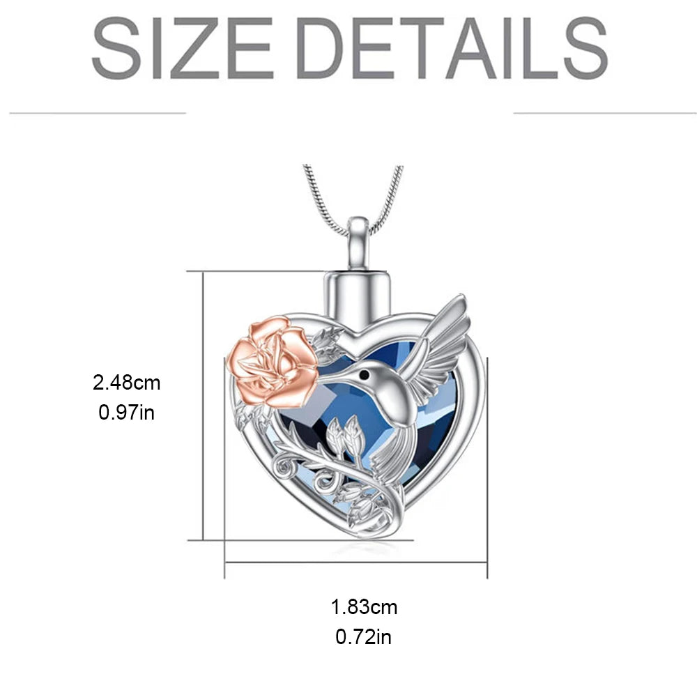 Hummingbird Heart Urn Locket Necklace for Ashes and Urn Locket Cremation Necklace for Ashes Memorial Keepsake Jewelry