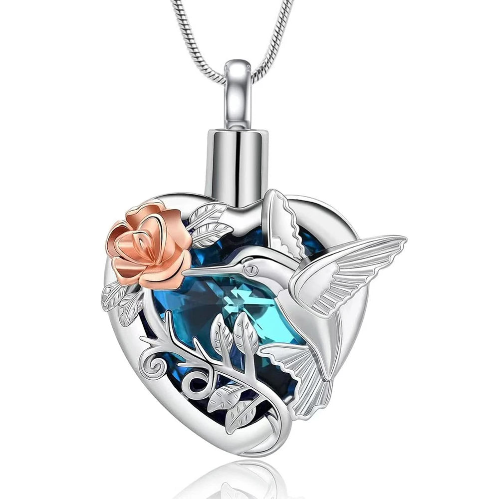 Hummingbird Heart Urn Locket Necklace for Ashes and Urn Locket Cremation Necklace for Ashes Memorial Keepsake Jewelry