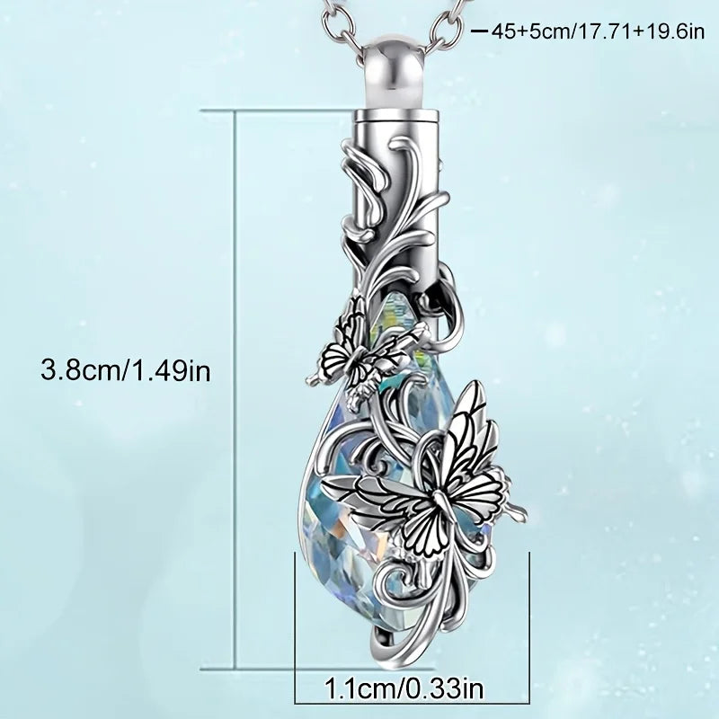 Butterfly Teardrop Crystal Cremation keepsake Necklace