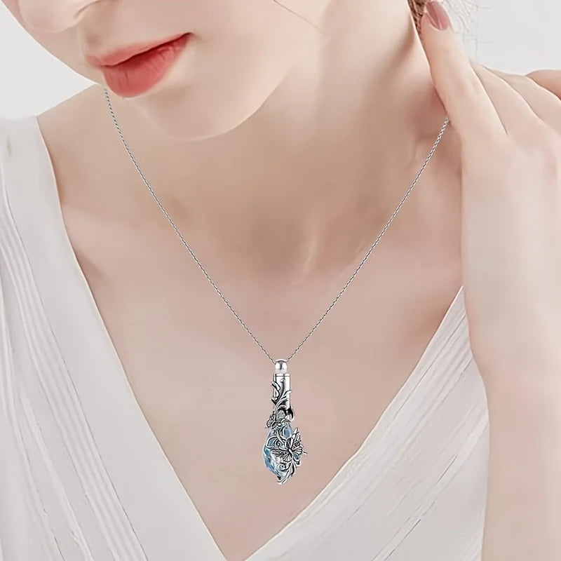 Butterfly Teardrop Crystal Cremation keepsake Necklace