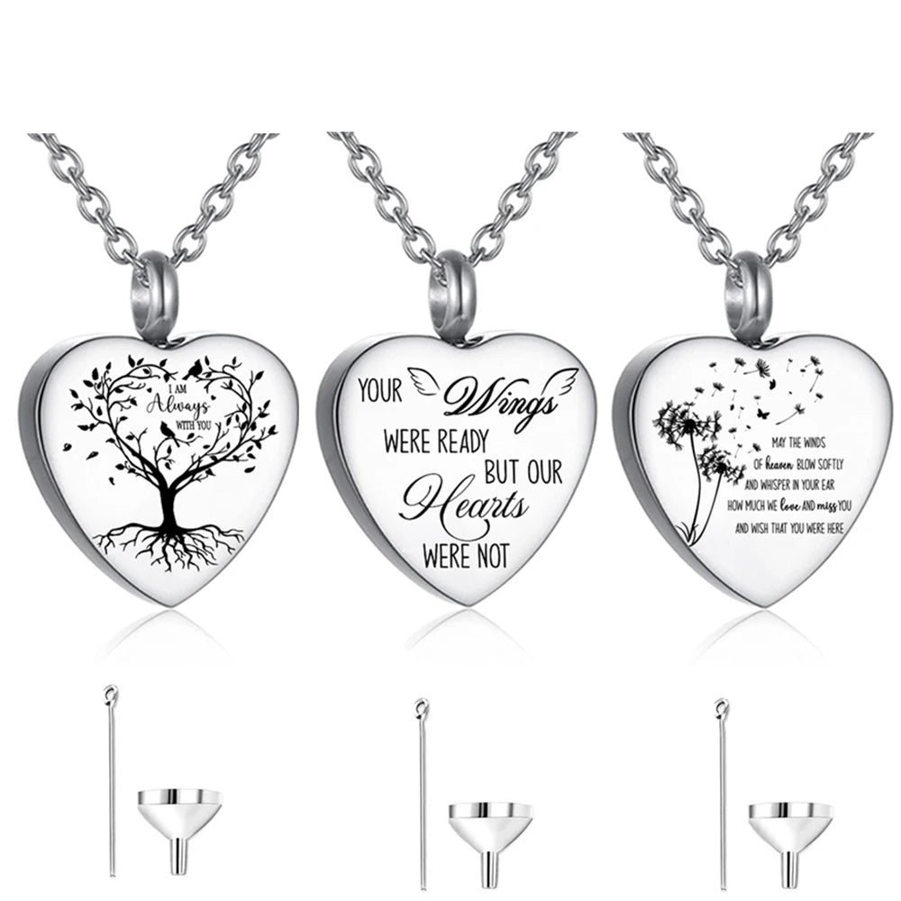 3 Styles Stainless Steel Urn Necklace for Ashes Memorial Locket Keepsake Jewelry for Women And Men Heart Design